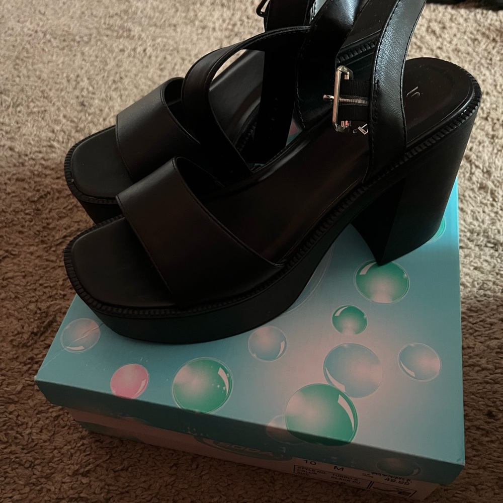 Soda Black Platform Chunky Heel Sandals